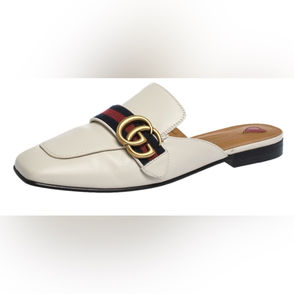 Gucci Off-white Leather Peyton GG Mules
